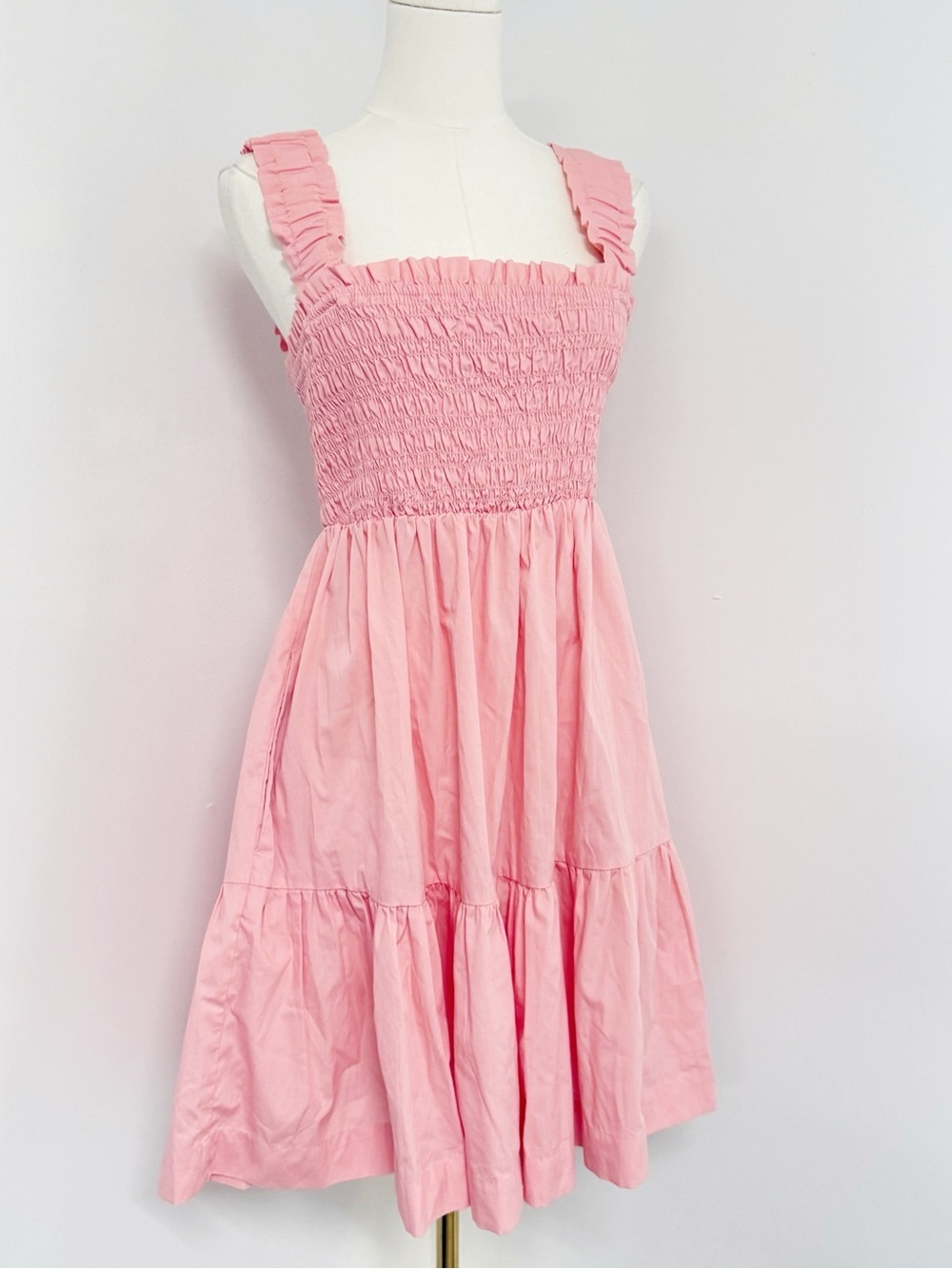 Abercrombie & Fitch Pink Smocked Tiered Dress Size Large Tall Pockets